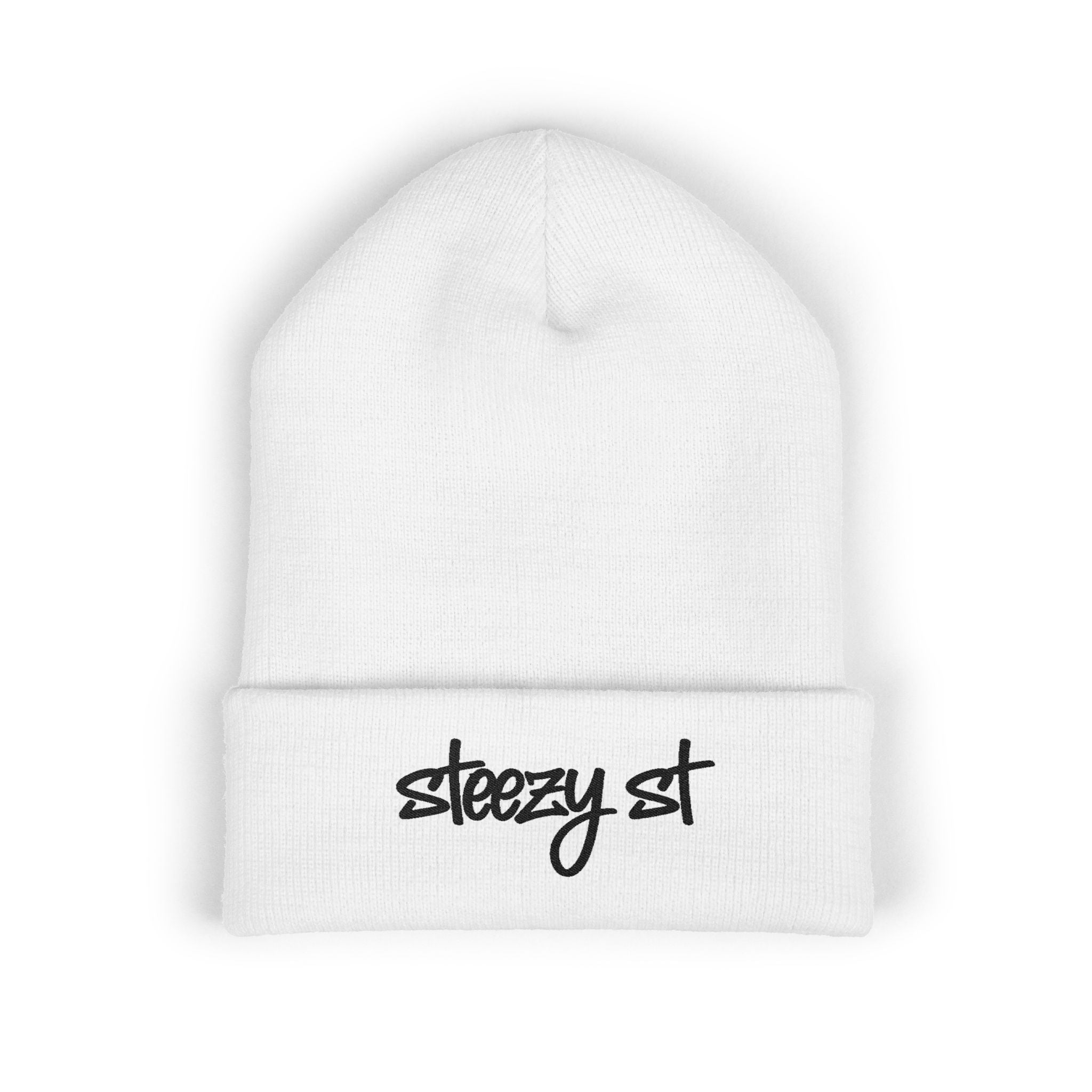 Steezy St Embroidered Cuffed Beanie — Minimal Streetwear Knit Hat